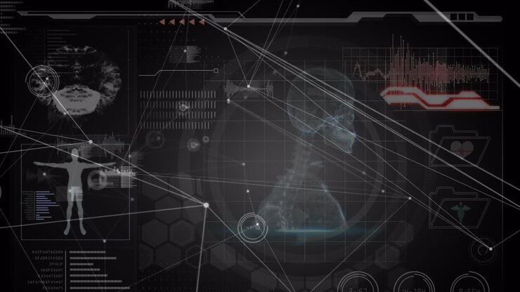 Animation of data processing over black background