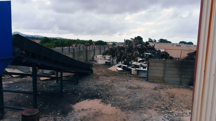 Rusty metal pieces in scrapyard 4k