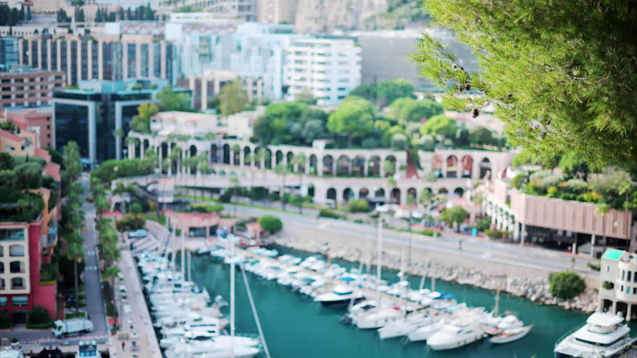 Blurry view of the Port de Fontvieille in Monaco