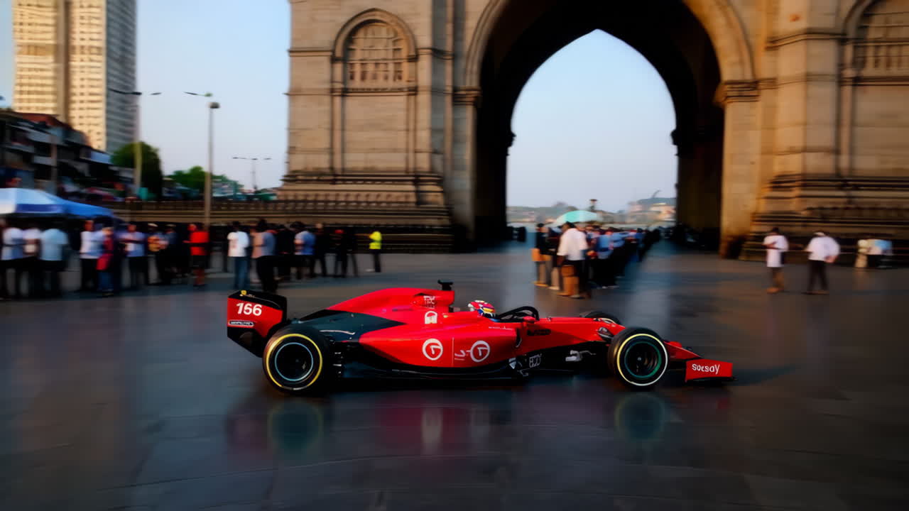 Formula 1 Race Car in an Urban City Street