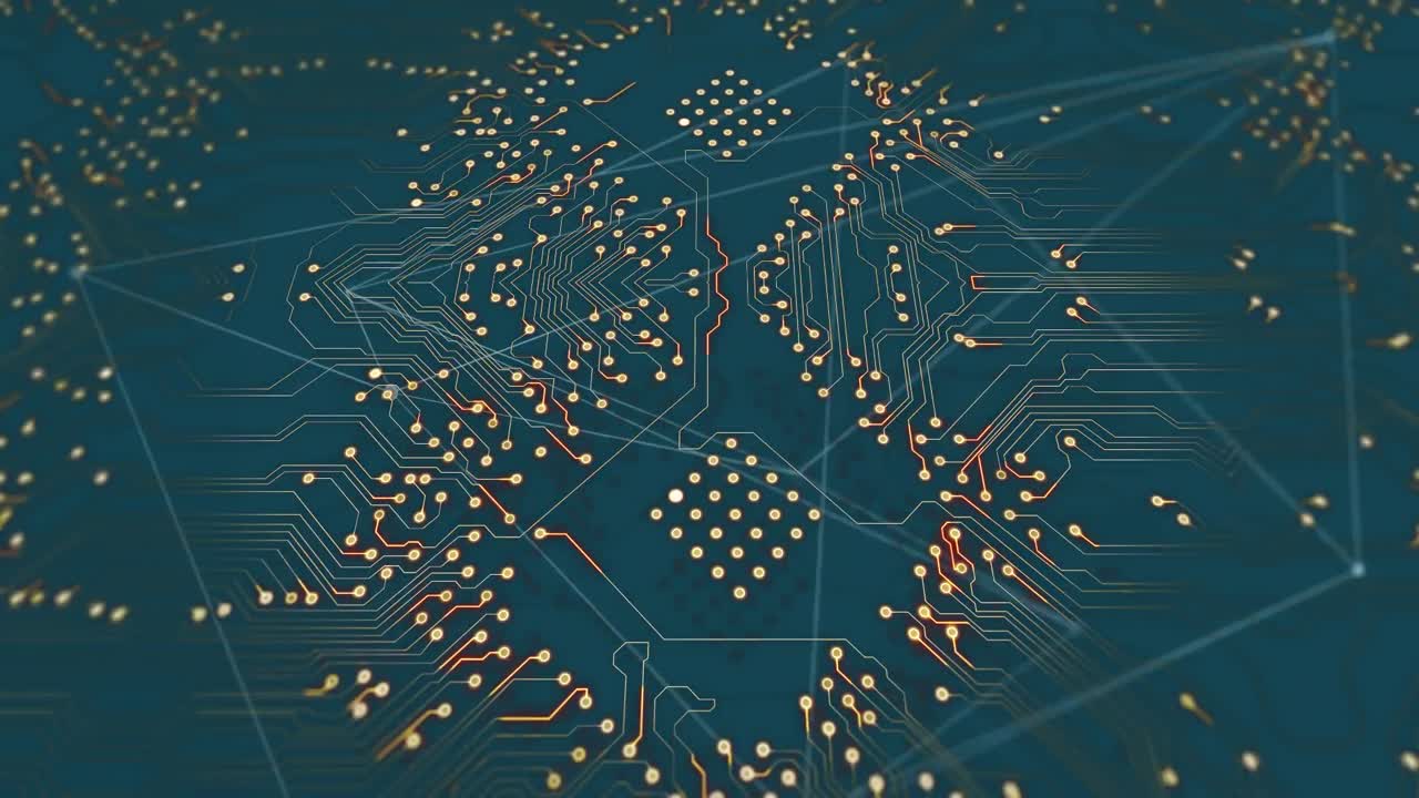 animación de la red de conexiones y el zócalo del procesador sobre fondo azul