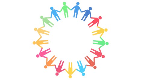 sdgs loop animation of people holding hands rotating, 17 colors specified