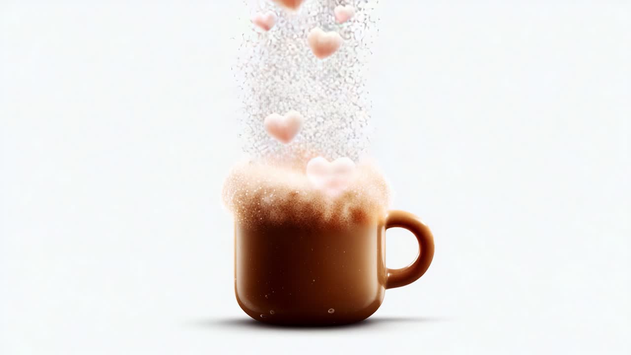 A delightful cup of warm beverage emanates sweet frothy bubbles and hearts, creating a whimsical representation of love and comfort in a cozy setting, inviting warmth into the moment