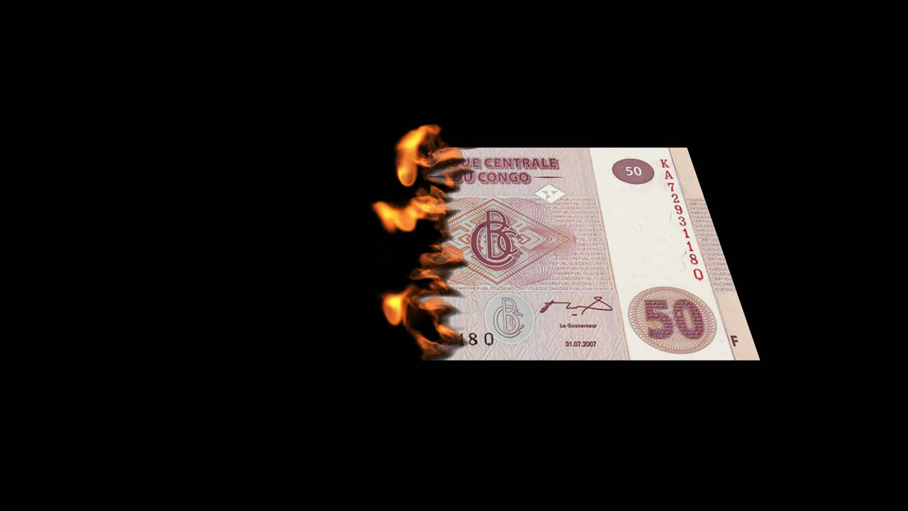 불타는 콩고 프랑 50달러 지폐