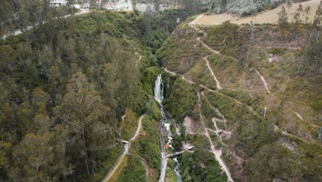 Aerial-High-Angle-View-Of-Las-Cascadas-de-Peguche-In-Otavalo