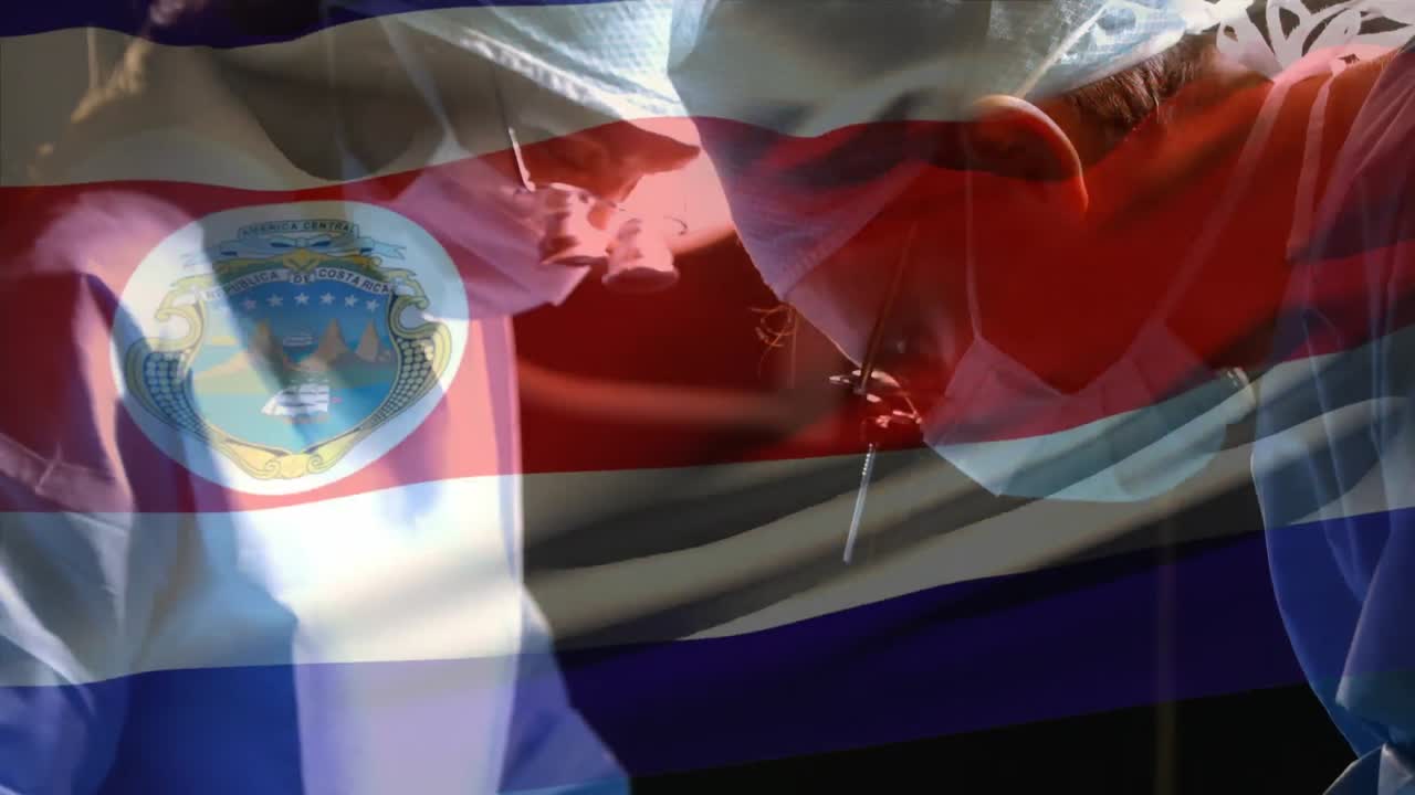 수술실 에 있는 외과 의사 들 위 에 흔들리는 코스타리카 의  ⁇ 발 의 애니메이션