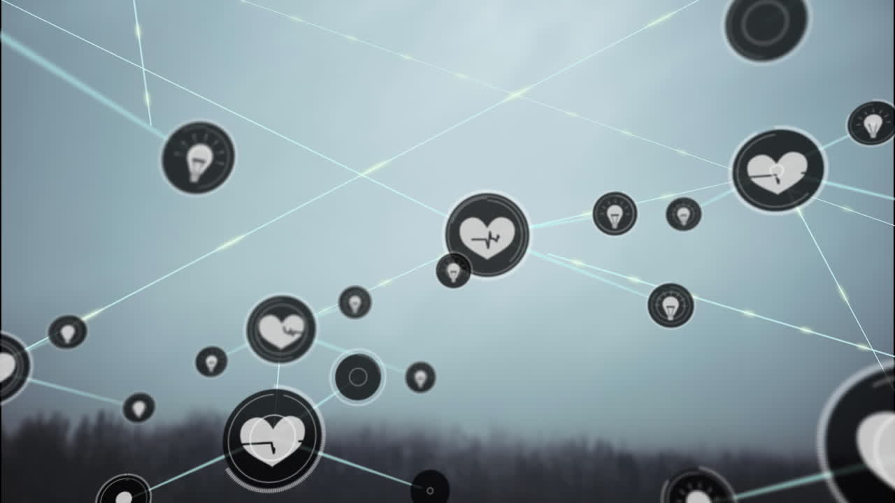 회색 배경에 대한 디지털 아이콘 네트워크의 애니메이션