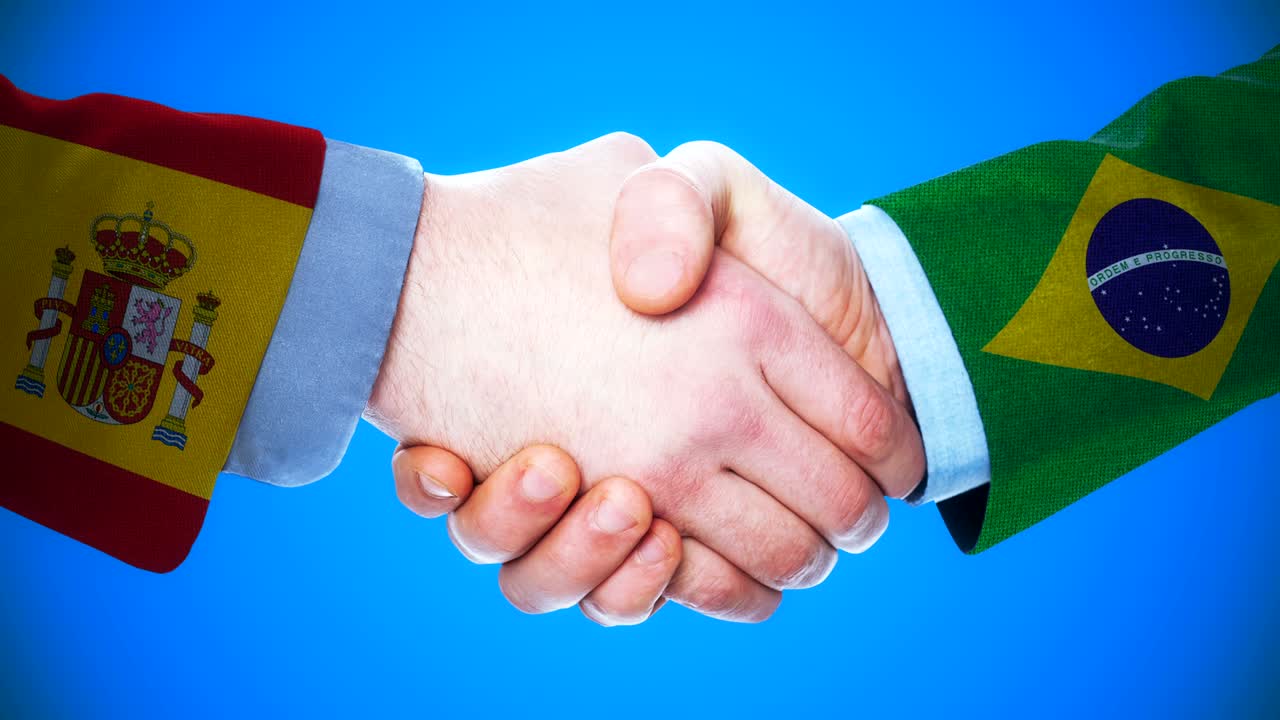 animación conceptual de apretón de manos sobre países y política con el canal matte