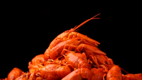footage red boiled crawfish closeup rotate on a tray