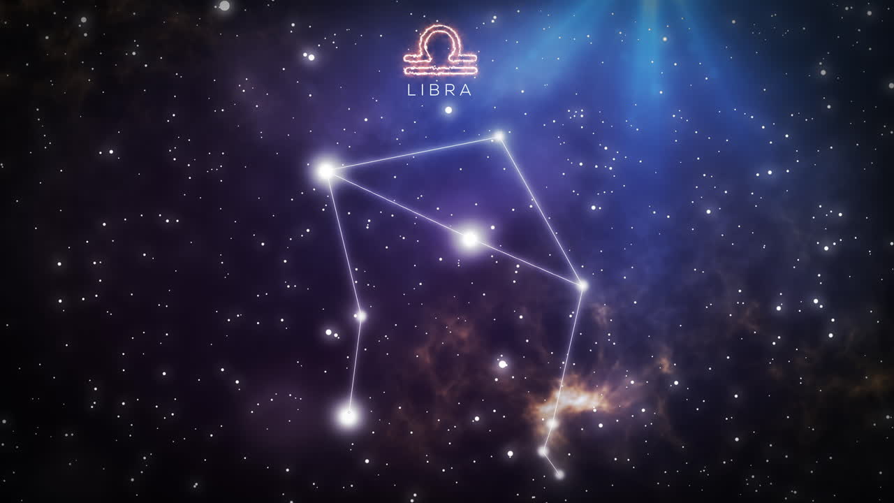 Segno zodiacale della Bilancia e costellazione che appaiono nel cielo stellato notturno
