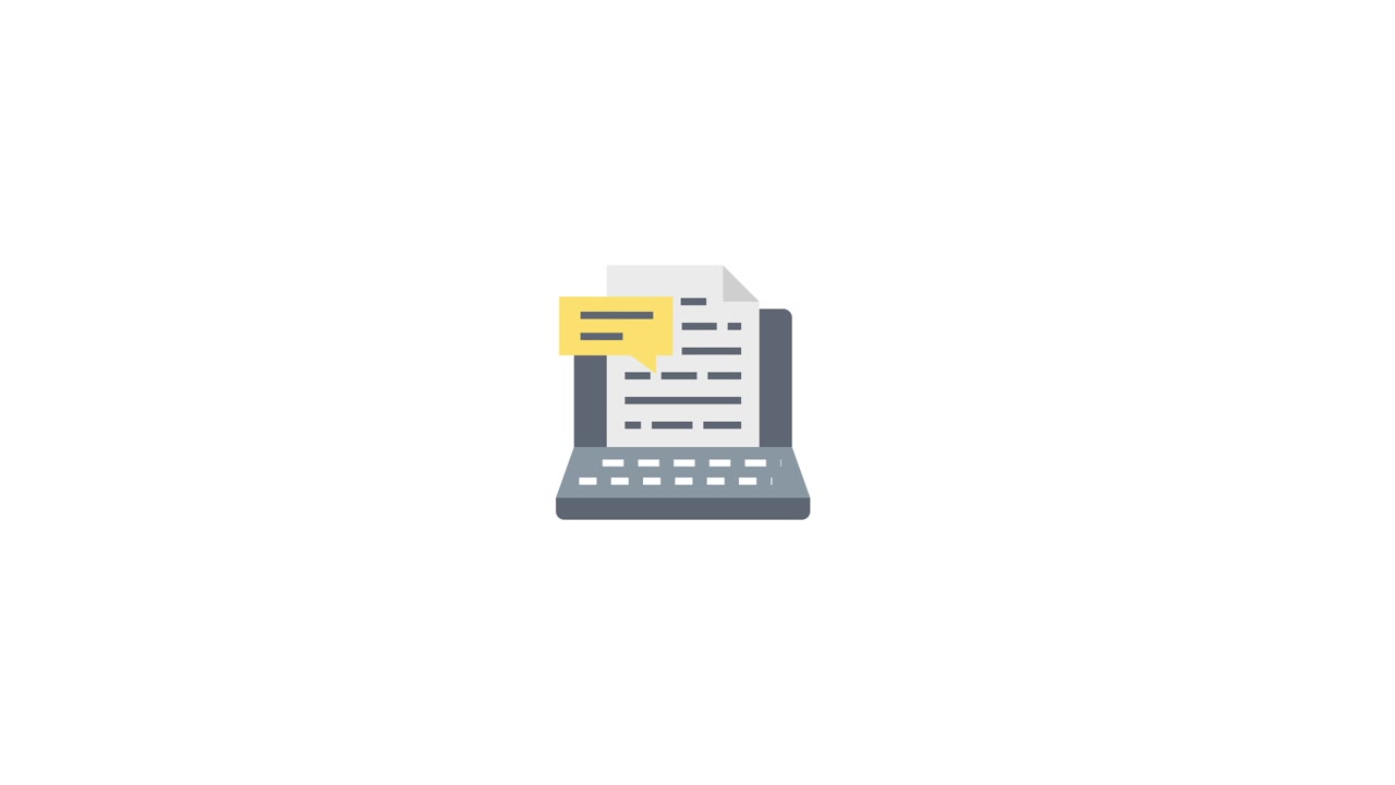 Animated Laptop Icon with Document and Changing Speech Bubbles