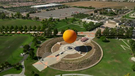 circling aerial view of the orange balloon ride at the great park, irvine, california