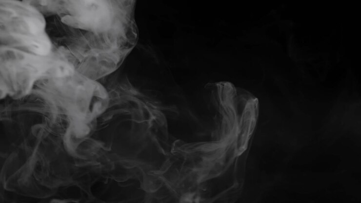 White Steam Smoke Flying Over Black Background, Smog Evaporated, Slow Motion