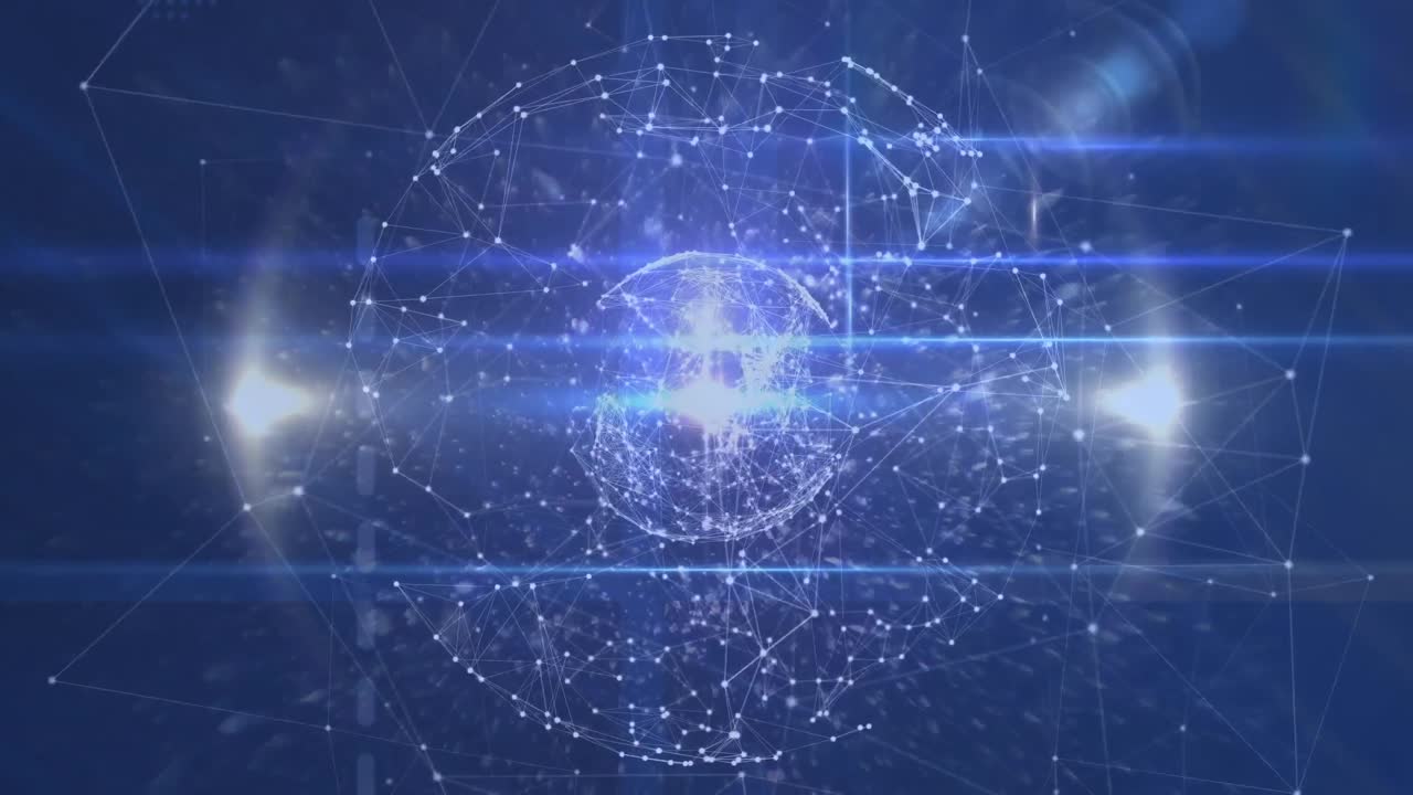 Animazione di un globo con una rete di connessioni luminose.