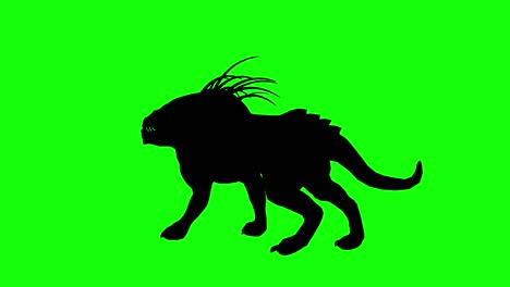 silhouette of a fantasy creature monster dog standing idle on green screen, side view