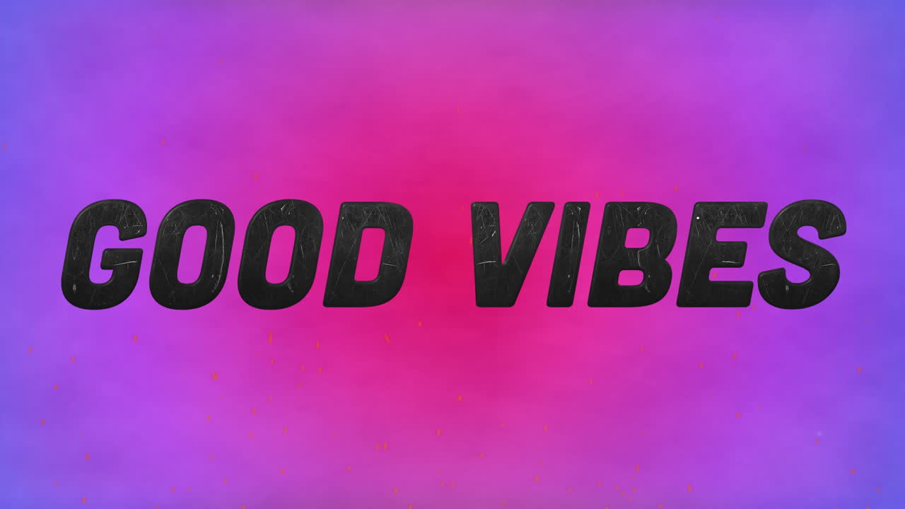 Digital animation of good vibes text against colorful spots of light on blue background