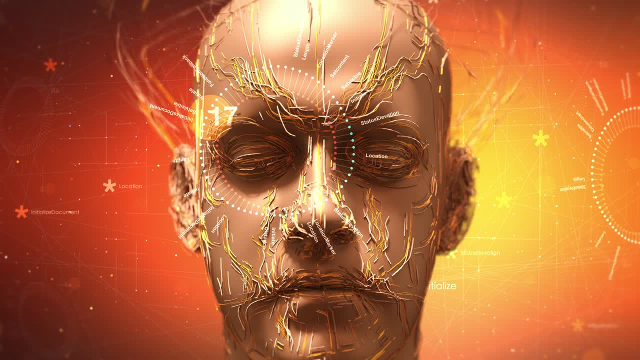 la cabeza del robot biónico avanzado se mueve lentamente hacia adelante - bucle de animación 3d 4k