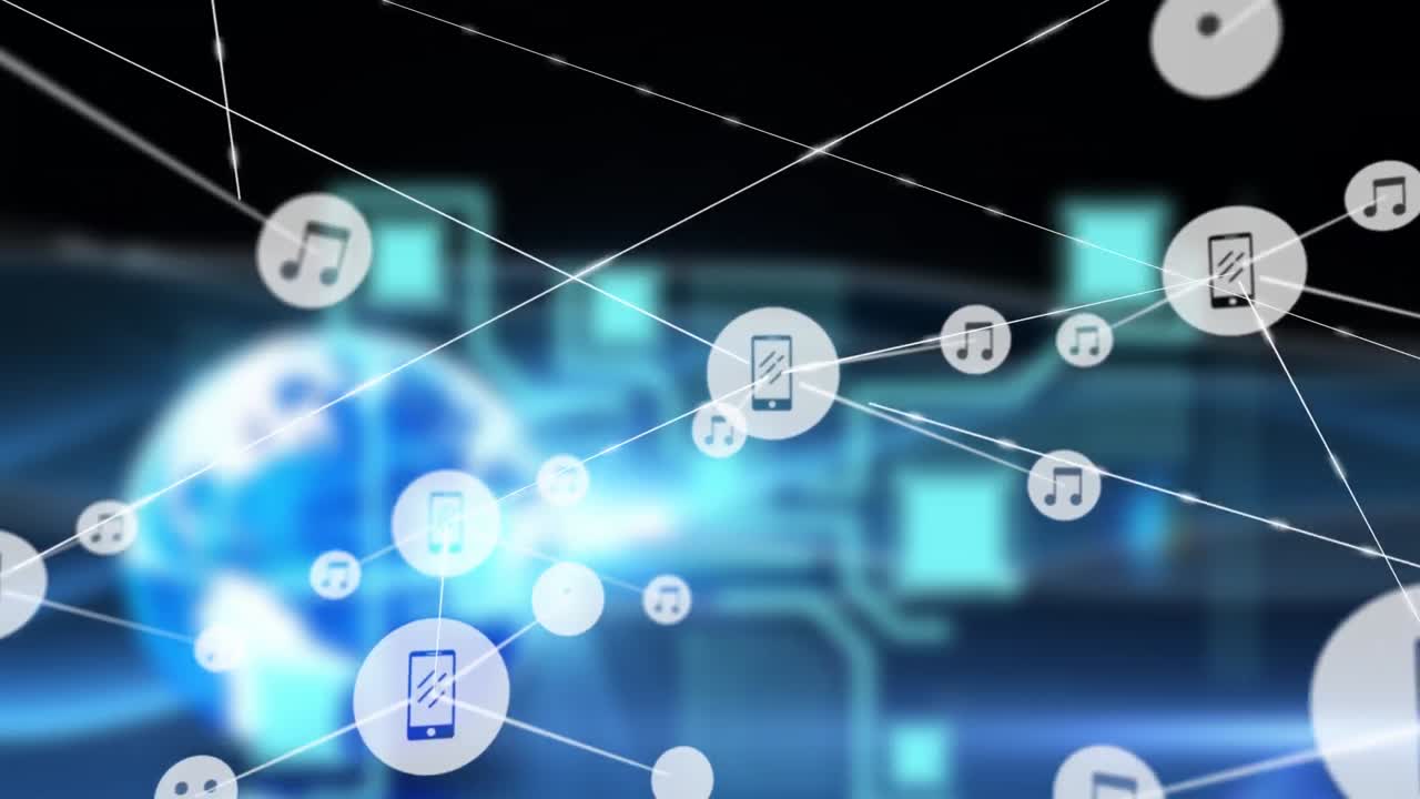 검은 바탕 위의 연결 네트워크의 애니메이션