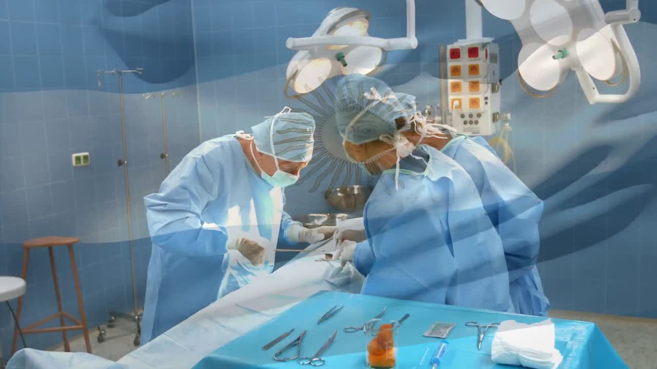 수술실에서 외과 의사 들 위 에 흔들리는 아르헨티나 의  ⁇ 발 의 애니메이션