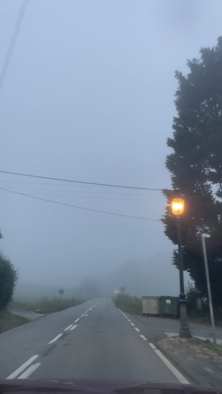 새벽에 안개가 가득한 시골길