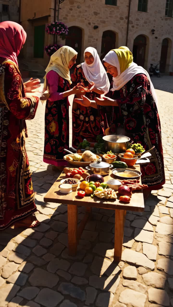 Women Preparing Food in a Traditional Setting