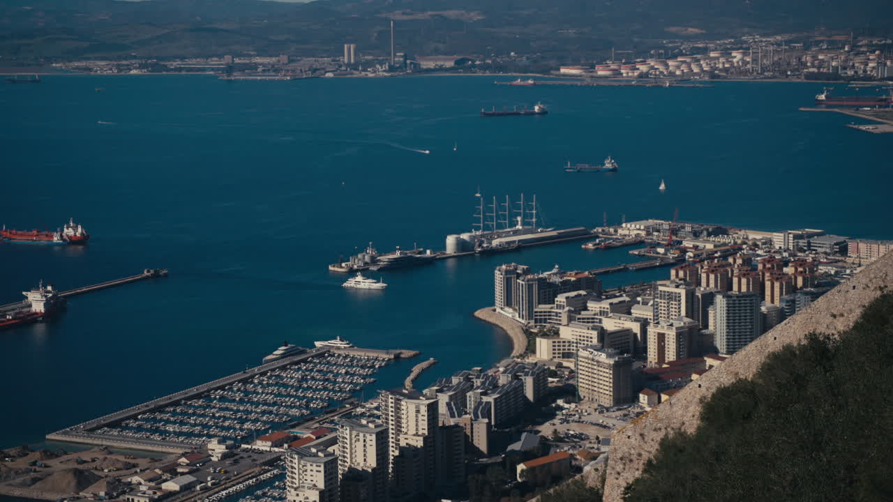 Gibraltar harbour viewed from the top of a hill