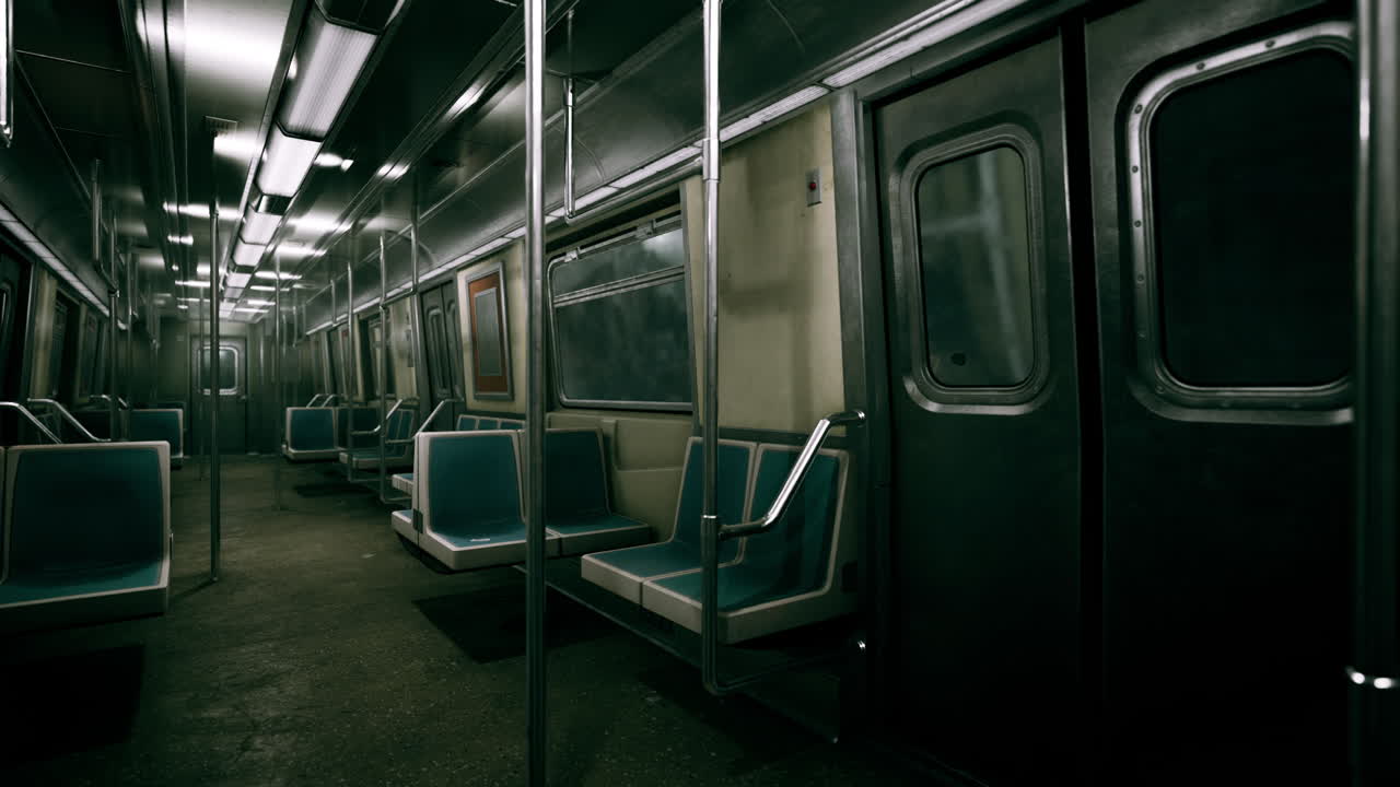 Vagone della metropolitana vuoto nel sistema di trasporto pubblico di New York City