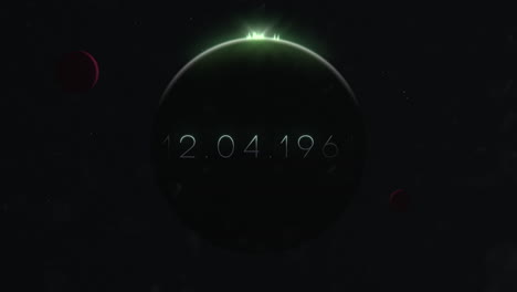 12.04.1961 with green light of black planet in galaxy