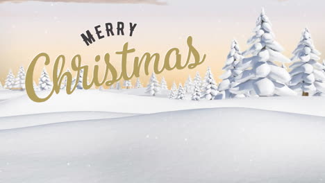 Animation-Von-Frohe-Weihnachten-Text-Und-Schnee-Fällt-über-Winterlandschaft