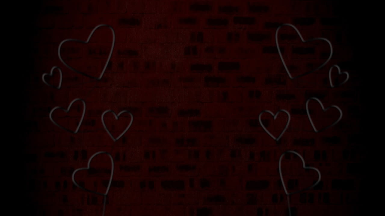 animación de corazones de neón rosado y rojo parpadeando sobre un fondo negro