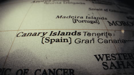 close-up of a world map showing the canary islands and madeira islands.