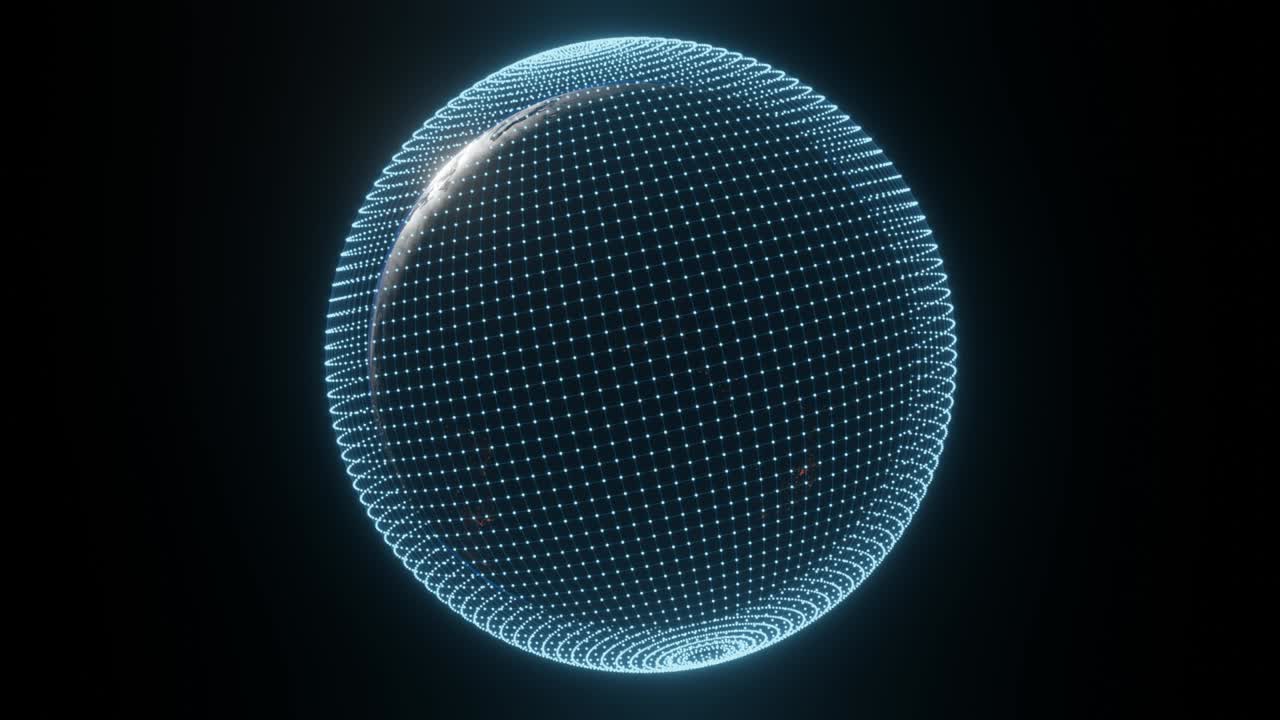 회전하는 행성 지구, 기술 비디오 영상, 통신 개념