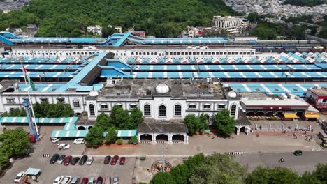 aerial view of a busy train station in india