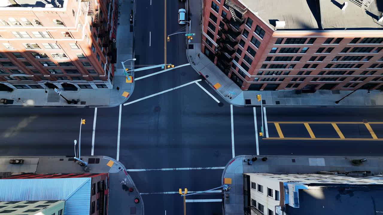 Aerial Top-Down View of an Empty City Intersection