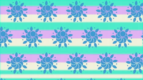 animation of repeated blue flower design moving over pastel stripes