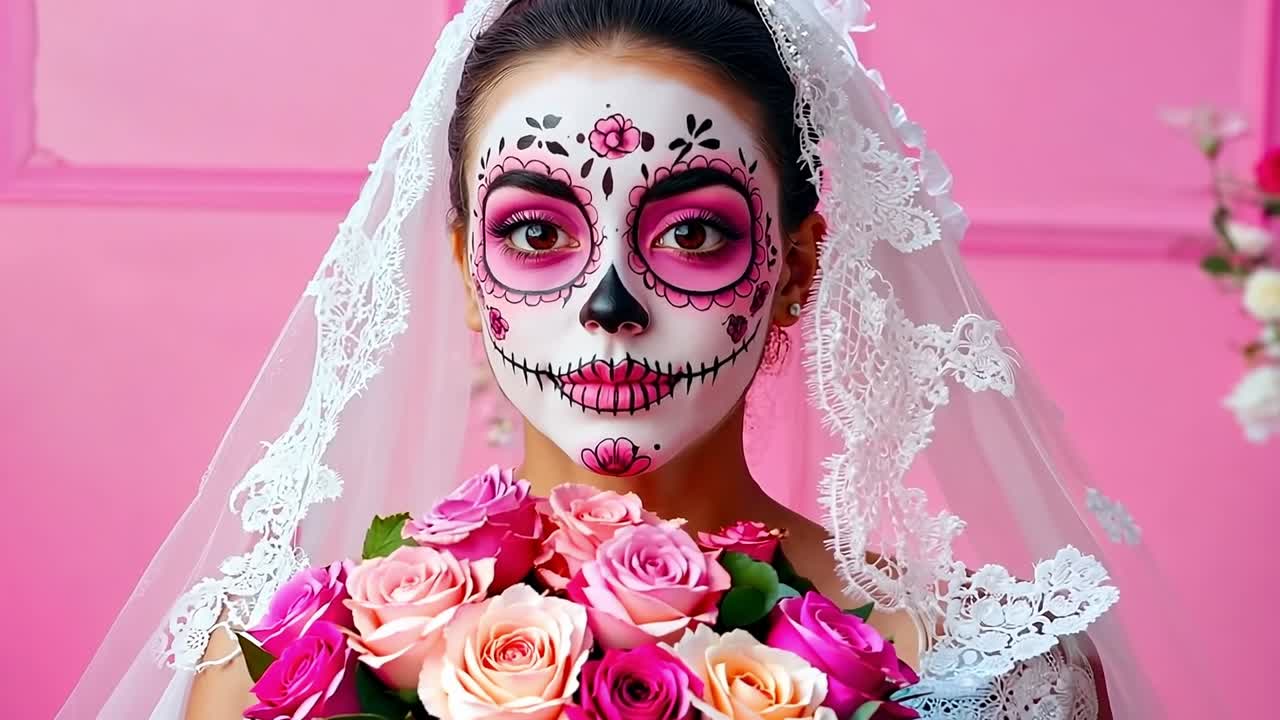 una mujer en un vestido de novia sosteniendo un ramo de flores