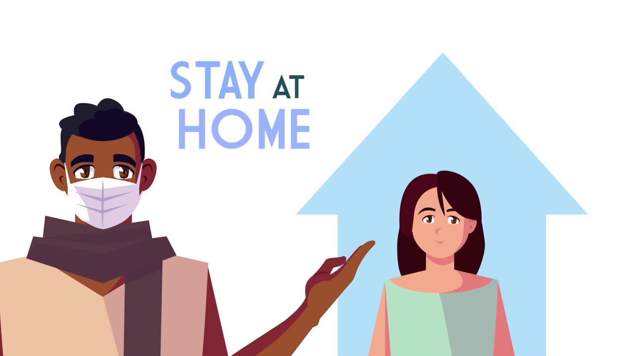 커플이 집에 머무르는 캠페인 애니메이션