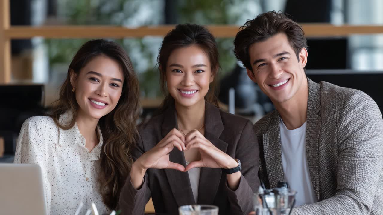 Three Friends Together, Creating a Heart Shape with Their Hands, Celebrating Friendship and Connection in a Warm and Inviting Environment