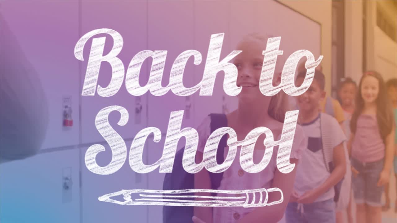 복도에서 줄을 서 있는 다양한 학생들의 수업에서 학교로 돌아가는 애니메이션