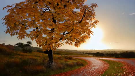 paisaje de puesta de sol de otoño con árboles coloridos