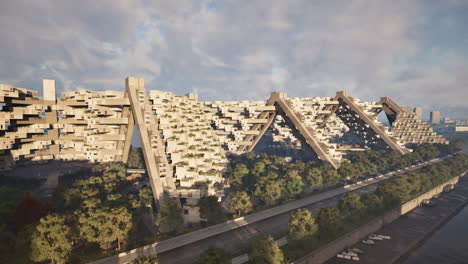 paisaje urbano futurista con arquitectura geométrica