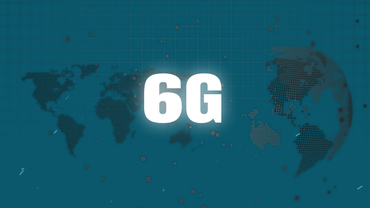 Animation of 6g text over world map and globe