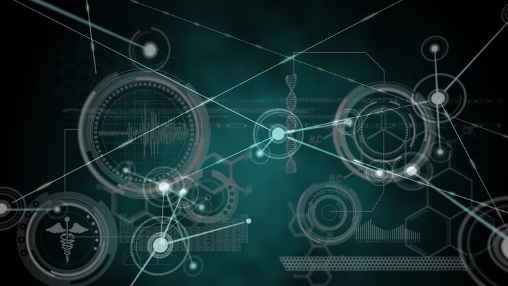 Анимация сети соединений над обработкой данных на черном фоне
