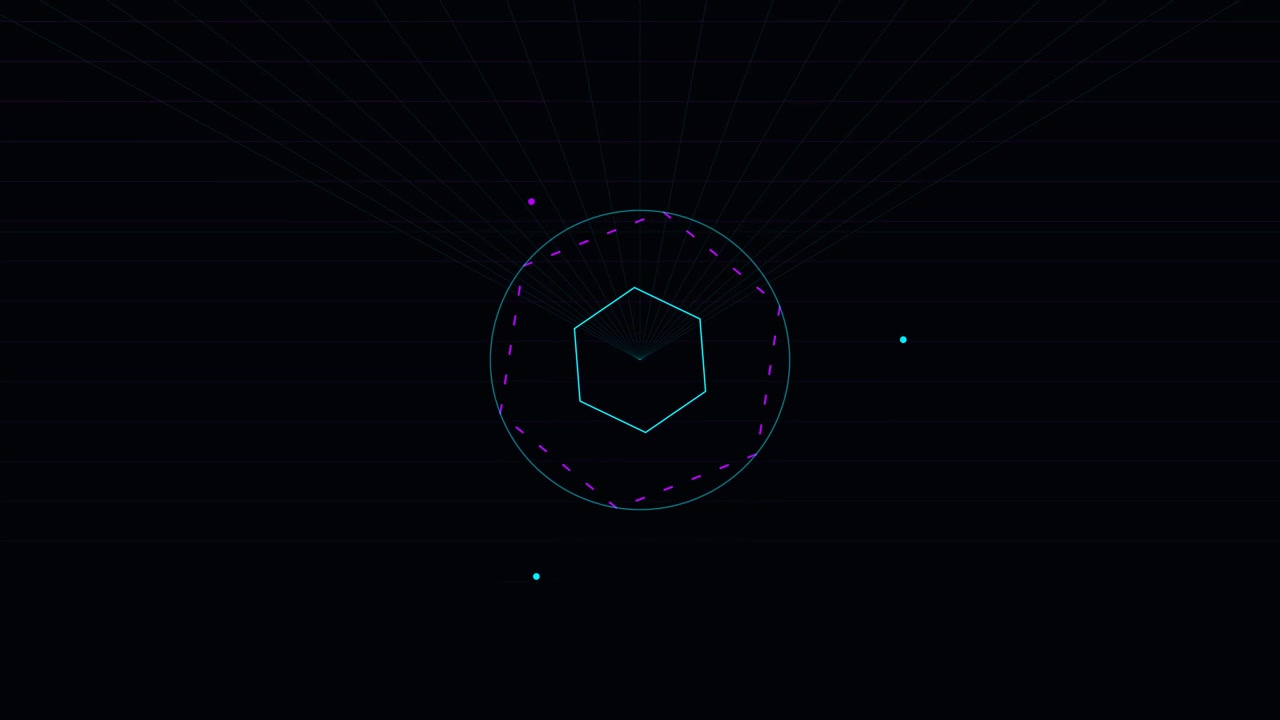 Gráfico de Movimento Geométrico Abstrato com Hexágono Rotativo e Linhas Pulsantes