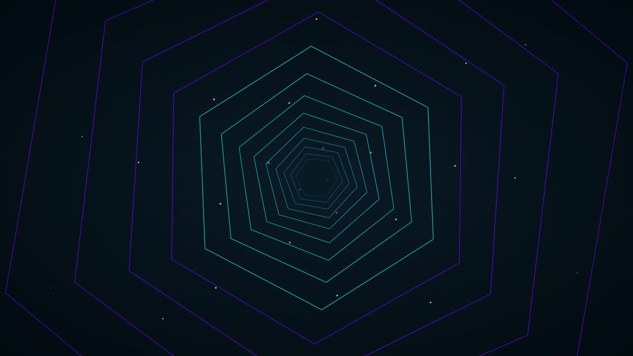 Abstract Tunnel of Glowing Hexagonal Lines and Floating Particles