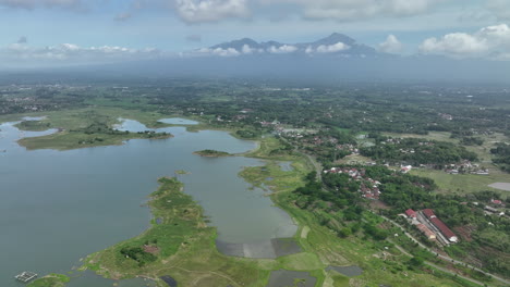 lombok lake with mount rinjani in the background, indonesia