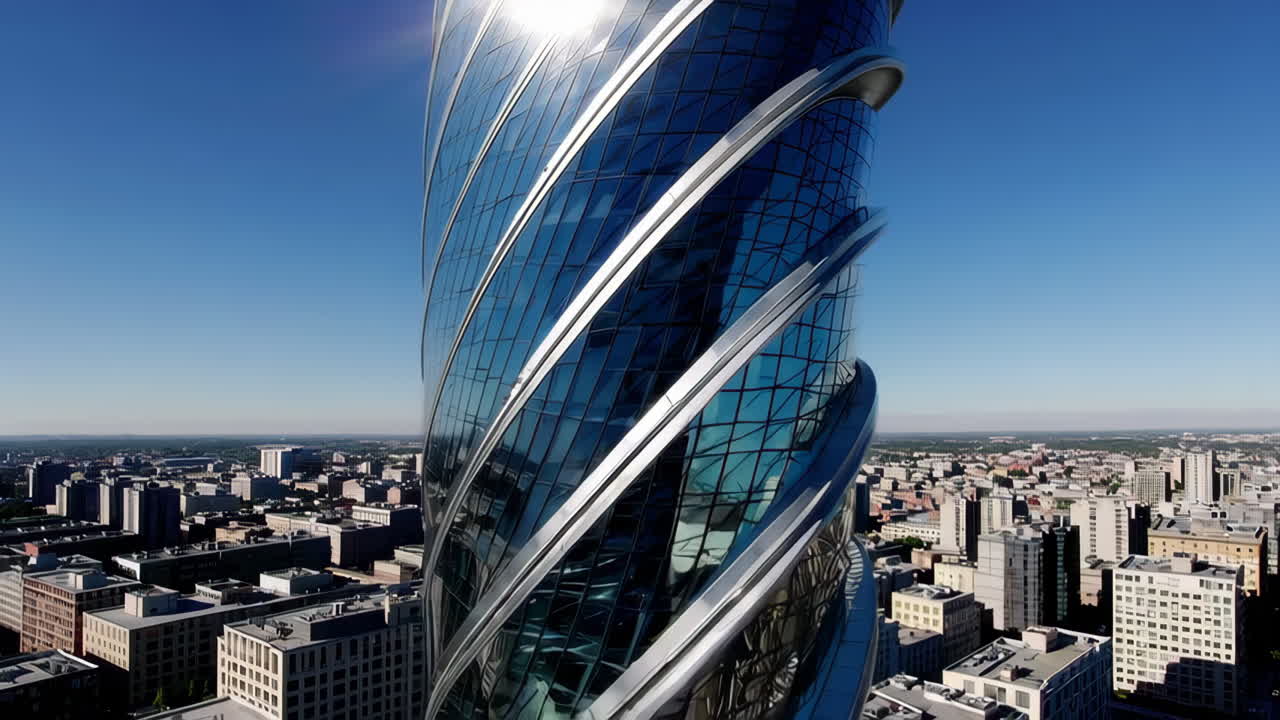 Modern Spiral Skyscraper with Cityscape View