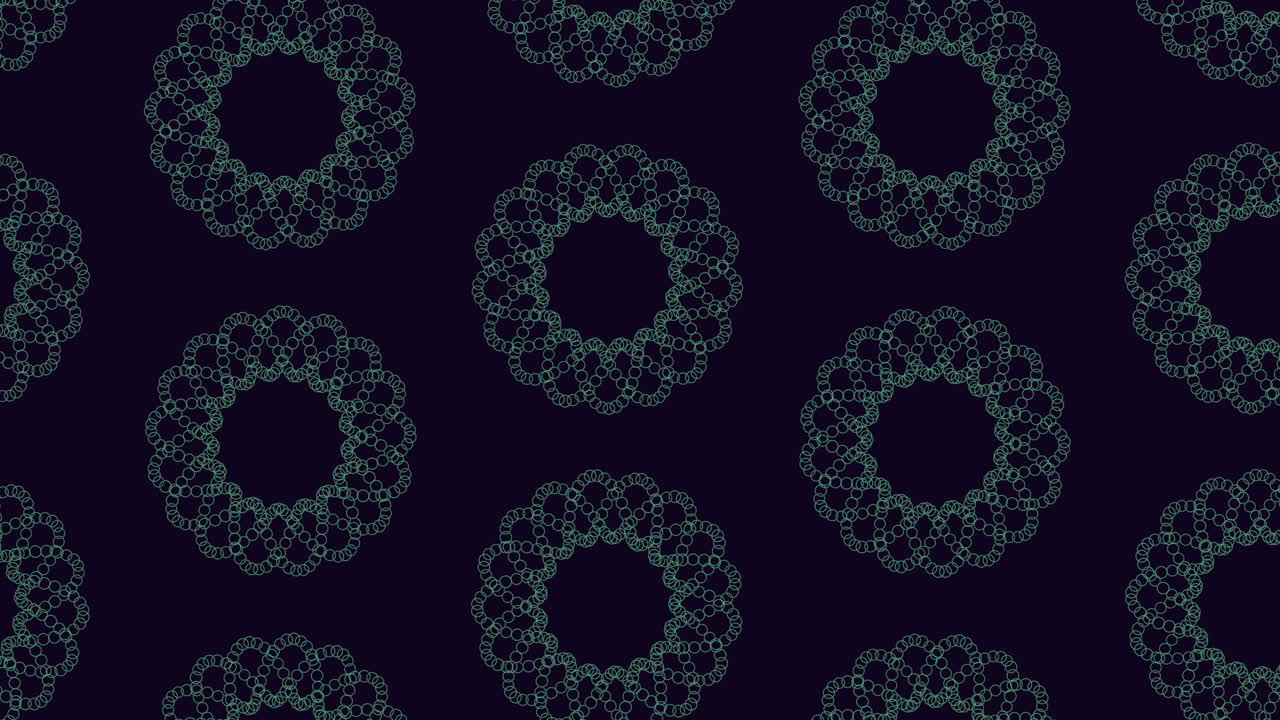 Elegant seamless footage of repeating geometric lace circle pattern on a dark background, ideal as a stylish animated backdrop for titles, presentations, websites and modern motion design projects