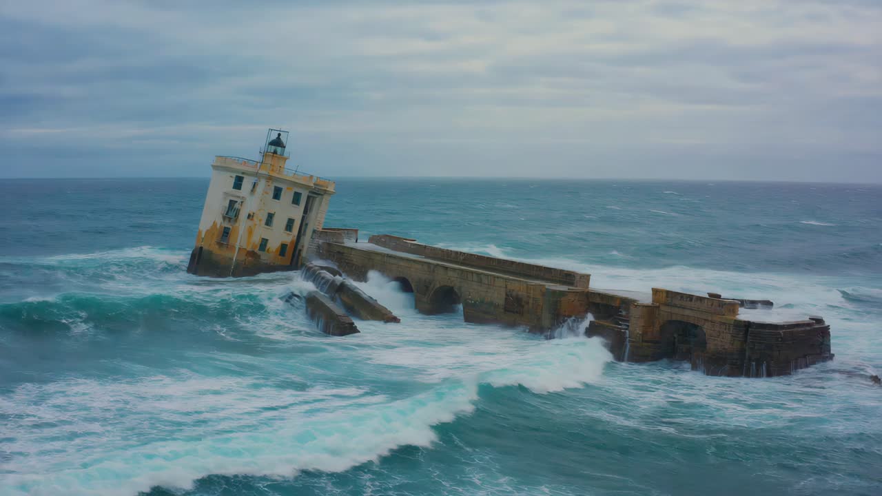 폭풍우 가 많은 바다 에 있는 등대