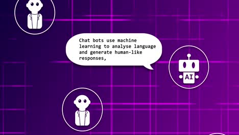 animación de codificación binaria y chat ai sobre fondo púrpura.